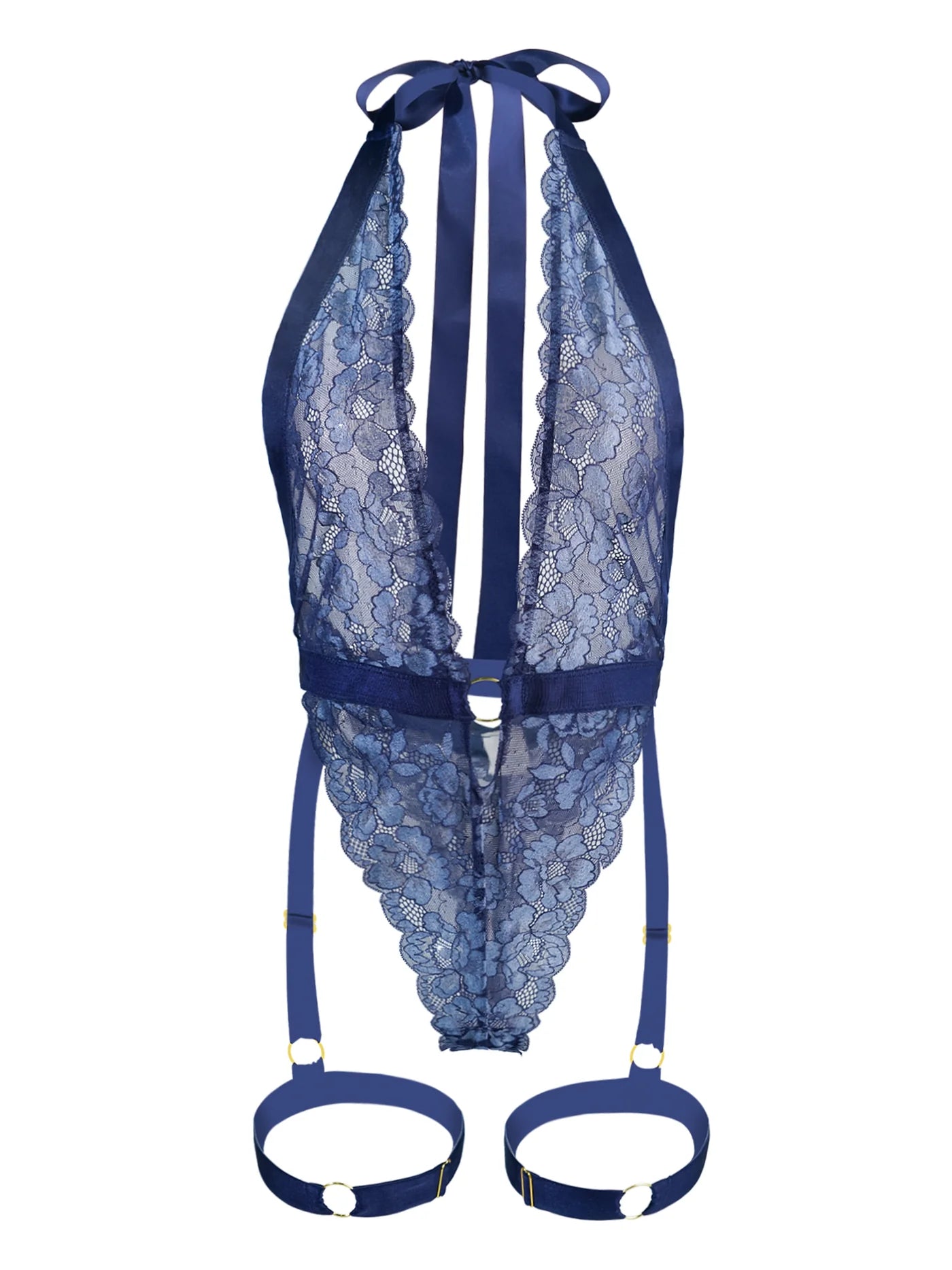 Blue Sexy Lace Suspenders Shapewear Bodysuit