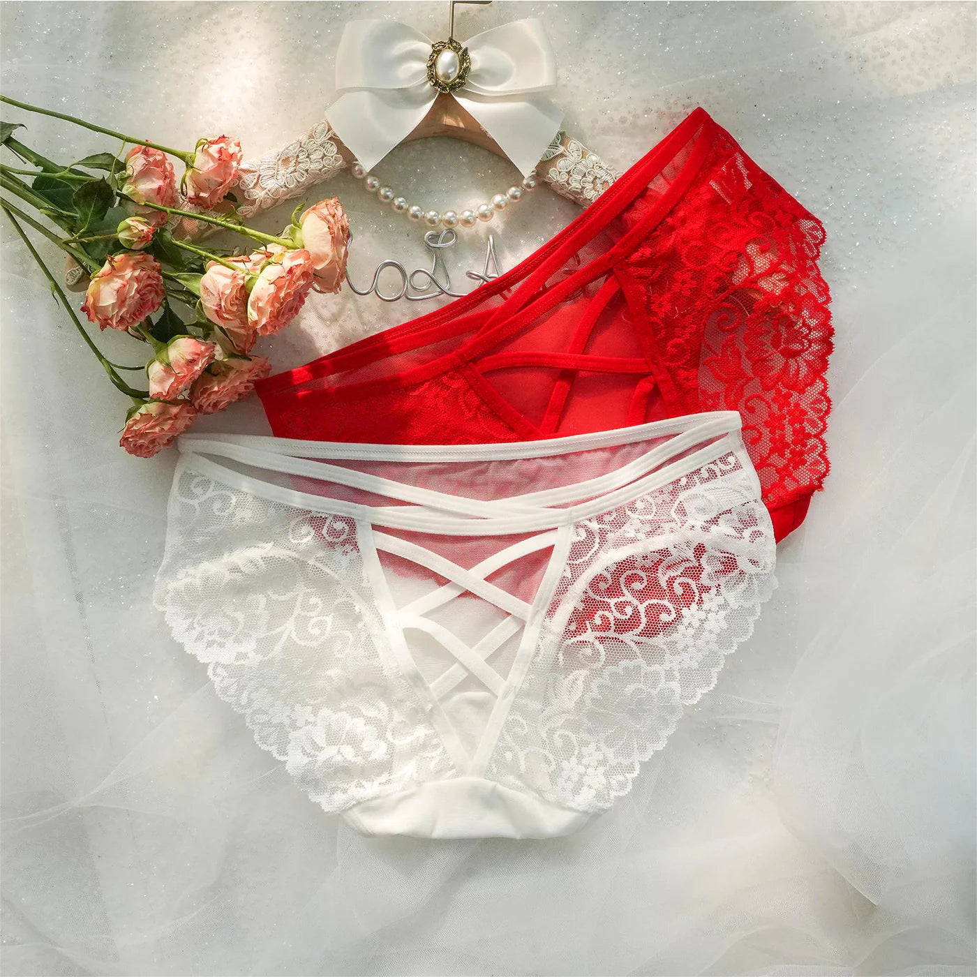 White/red Mesh Lace Sexy Hollow out Seamless Panties