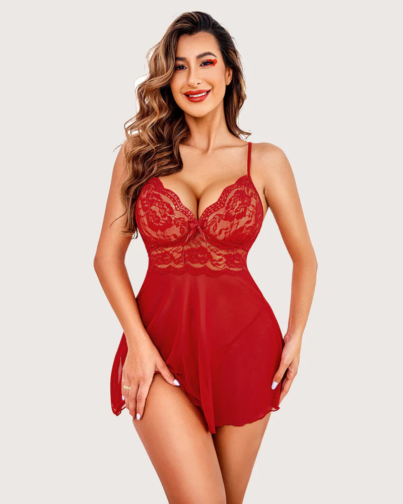 Lace Babydoll Strap Halter V Neck Sleepwear