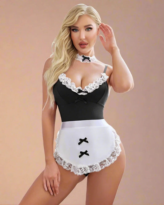 Maid Costume Set Teddy And Apron With Choker