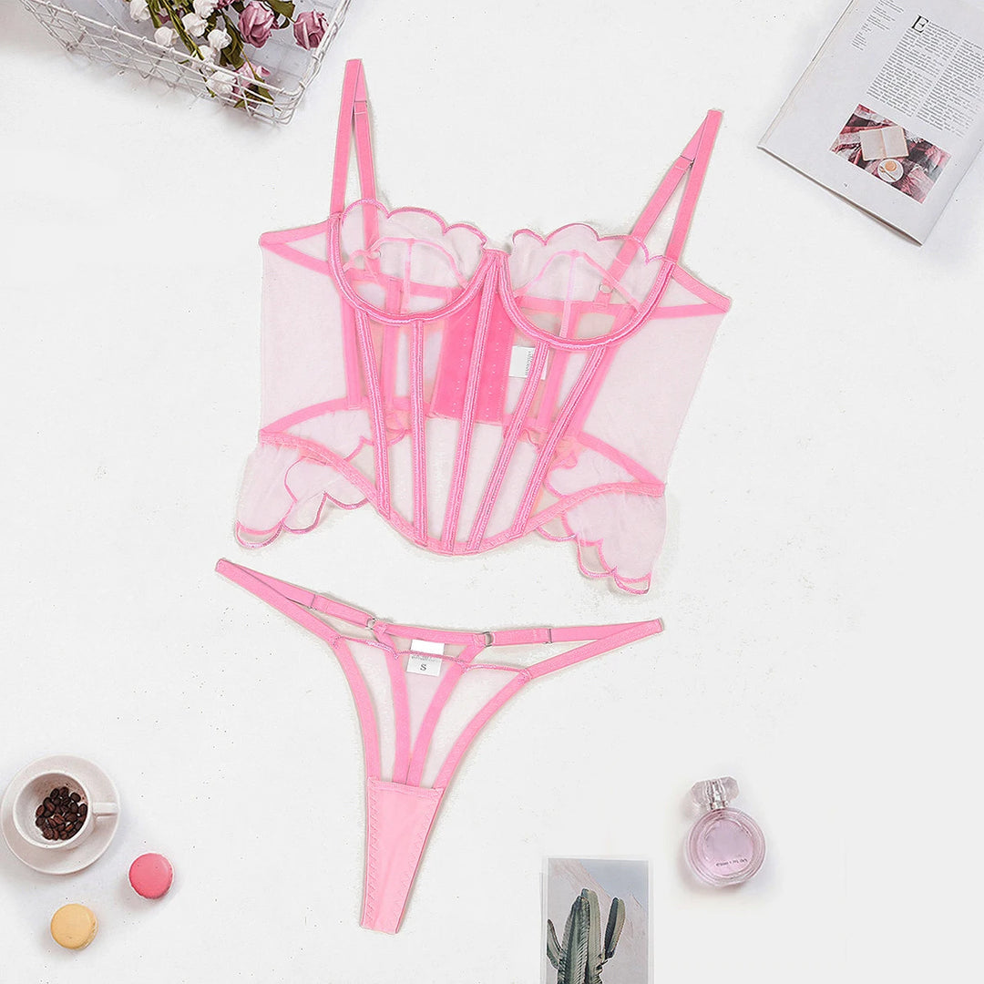 Pink Sensual See Through Lingerie Set