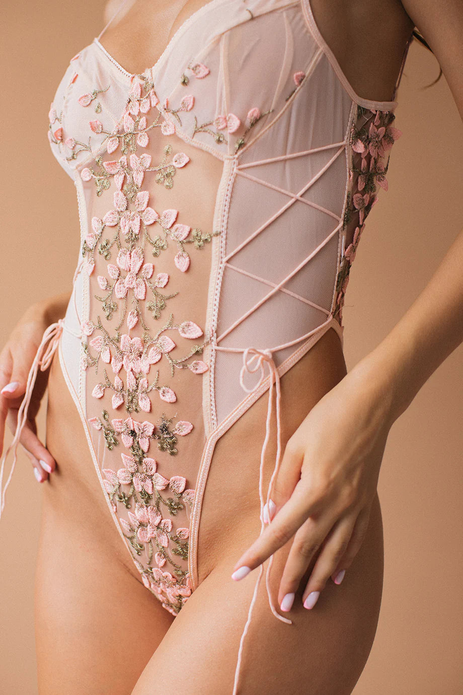 Pink Floral Embroidered Bodysuit