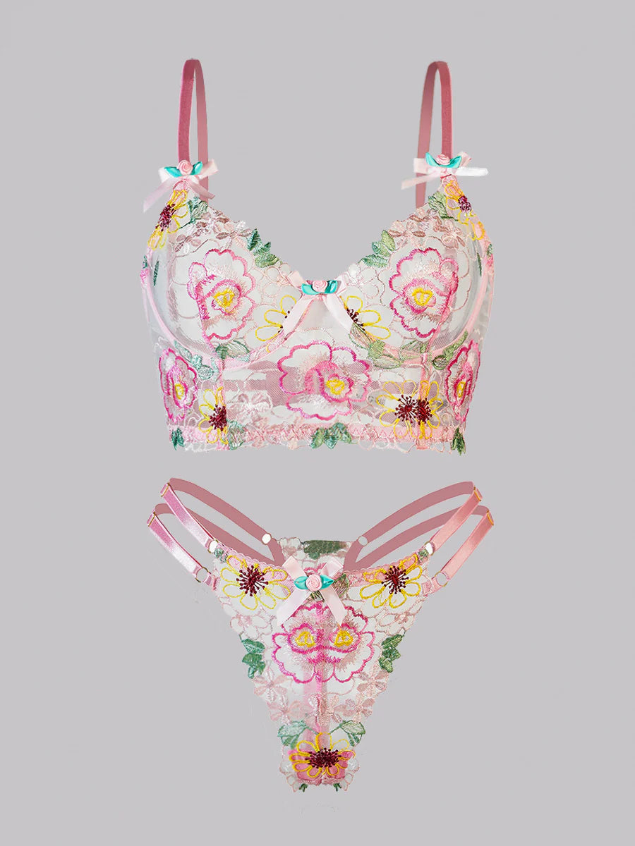 Pink Floral Spring Soft Lingerie Set