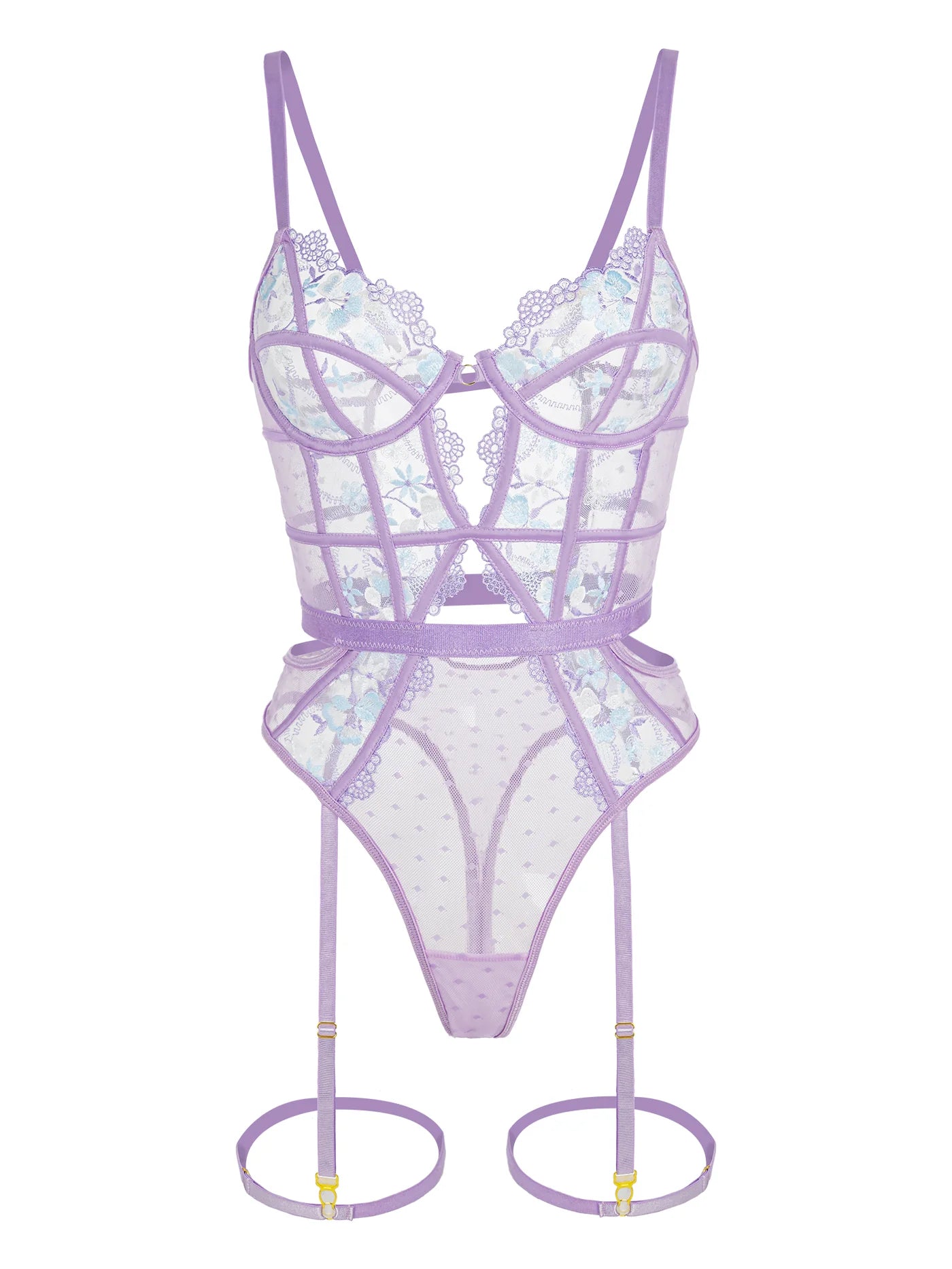 Lavender Floral Embroidered Goddess Bodysuit