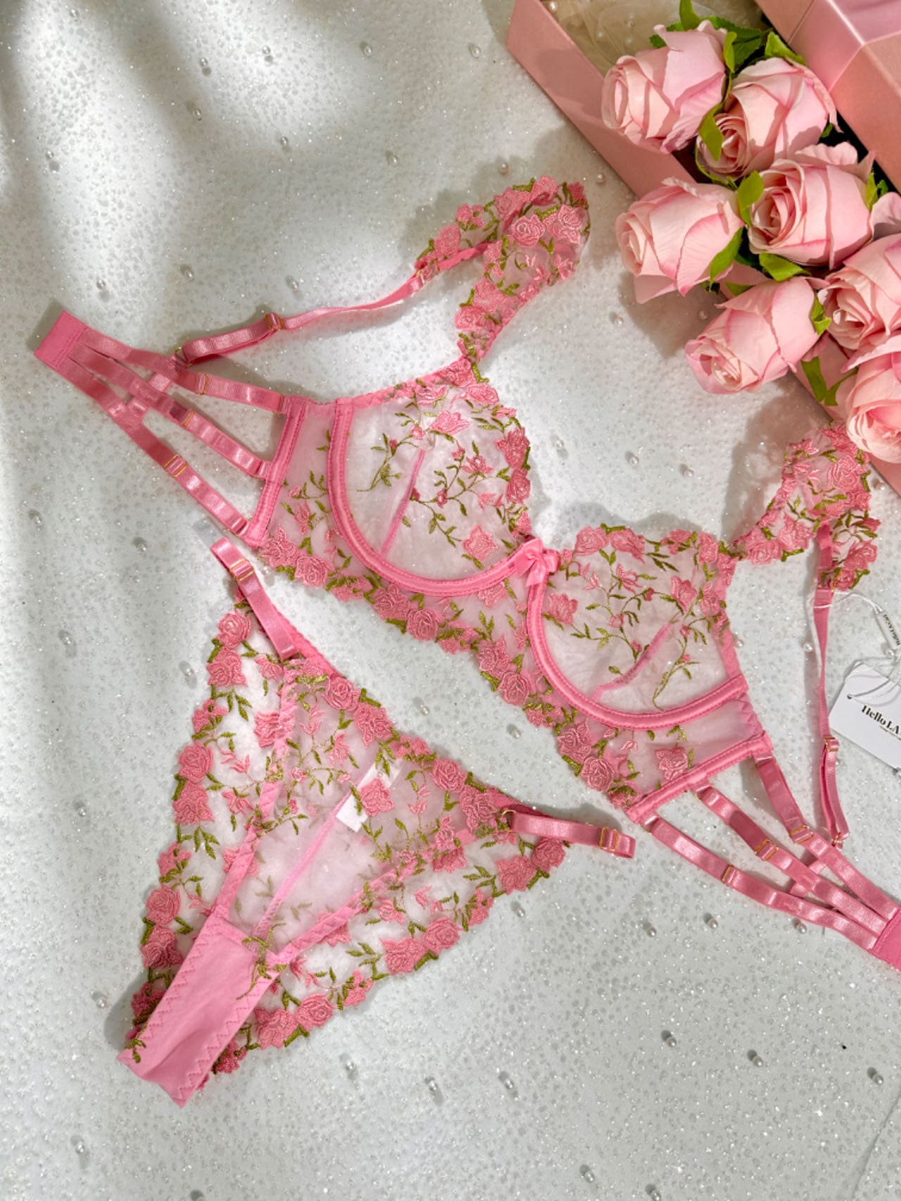 Sweet Pink Floral Lingerie Set