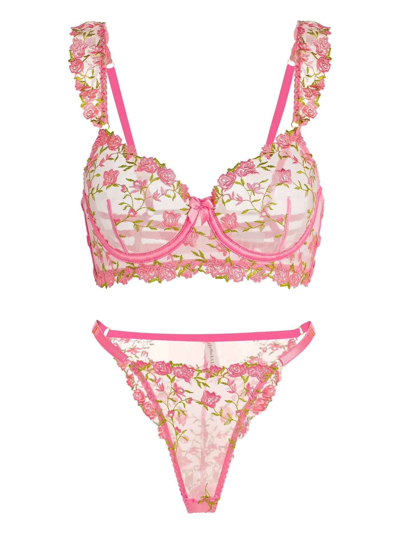 Sweet Pink Floral Lingerie Set