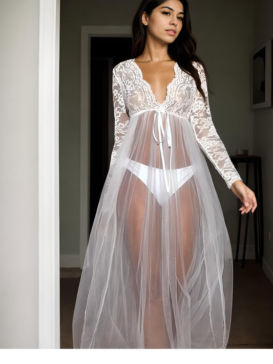 Deep V See Through Bridal Nightgown