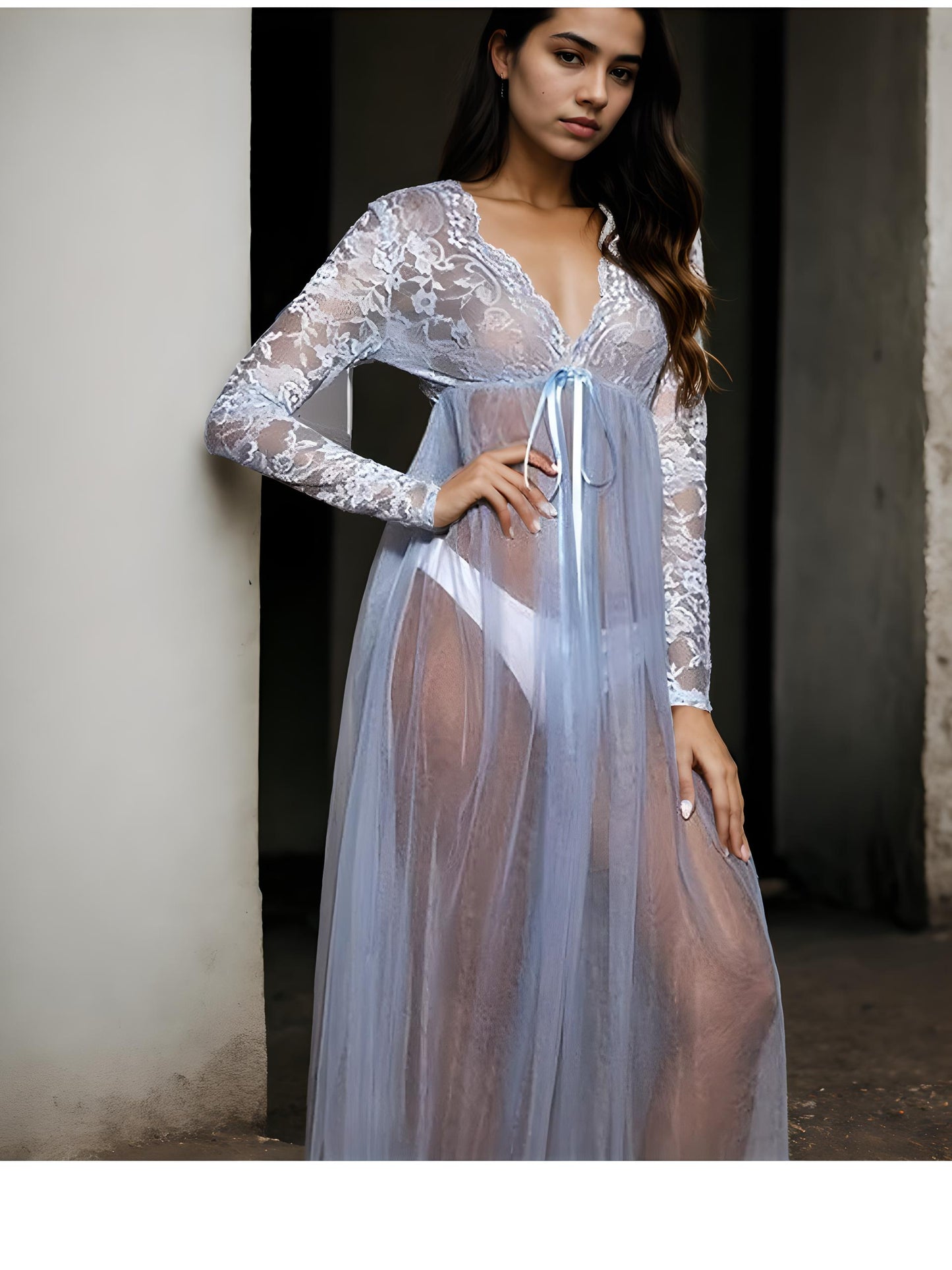 Deep V See Through Bridal Nightgown