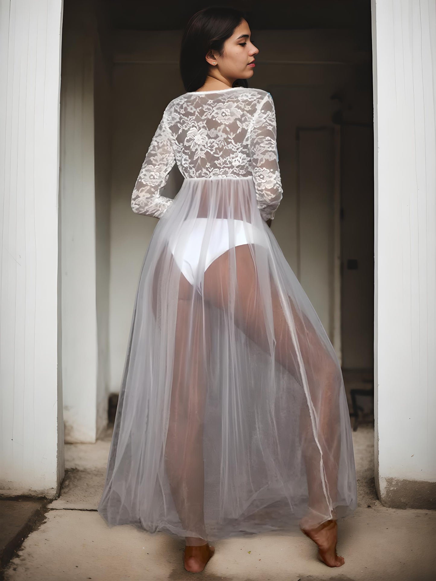 Deep V See Through Bridal Nightgown