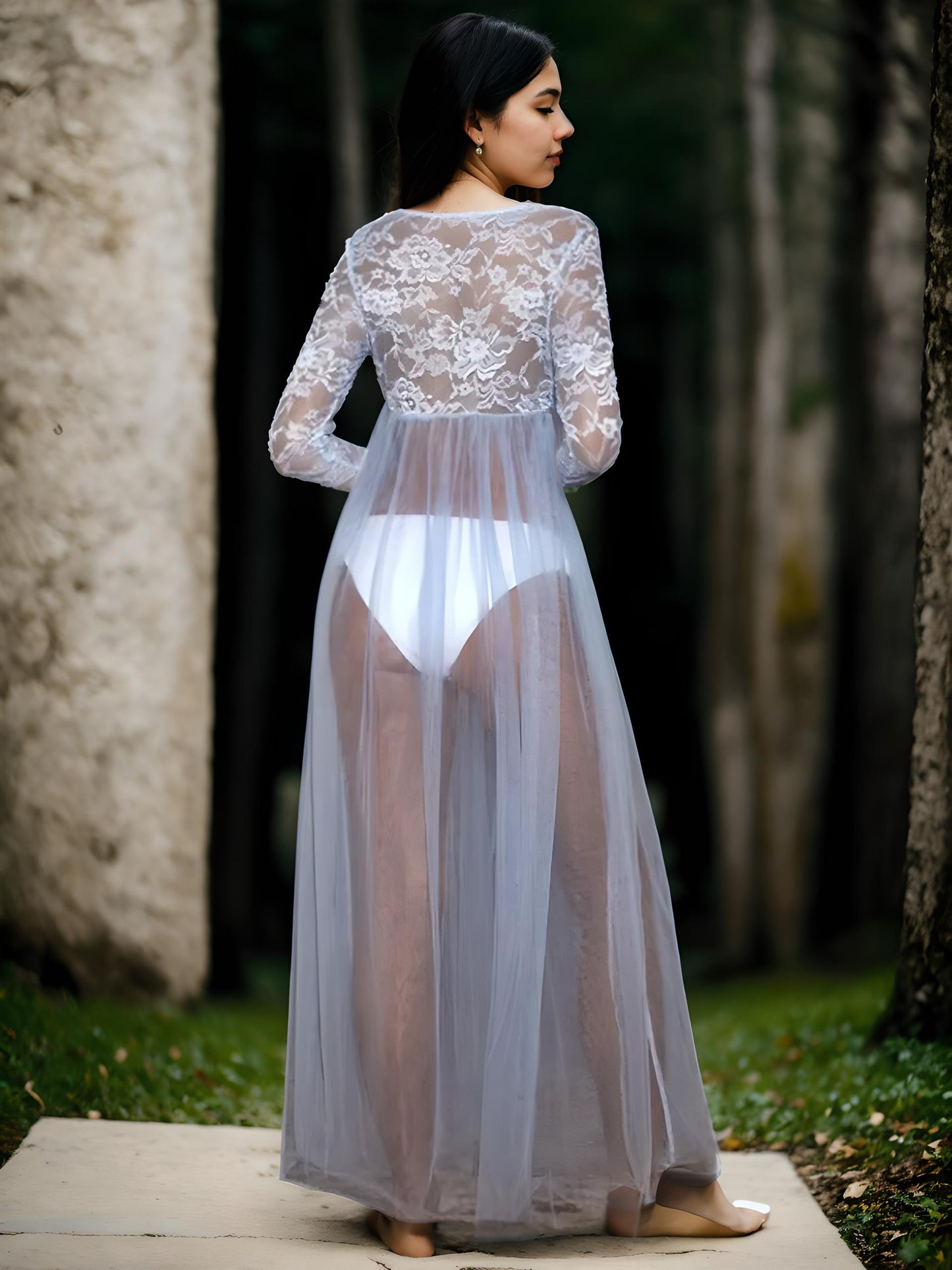 Deep V See Through Bridal Nightgown