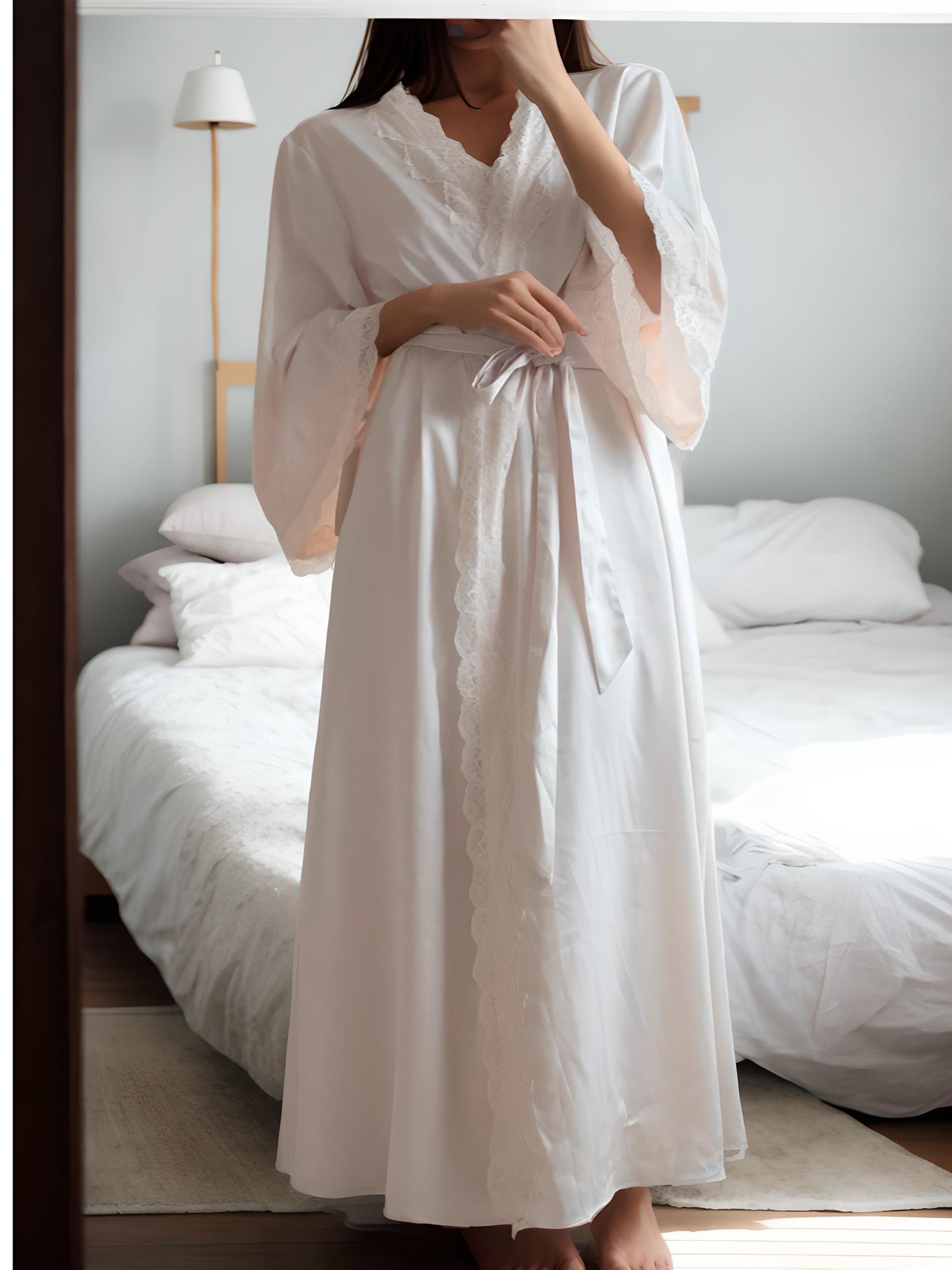 Floral Embroidered Nightgown + Robe Set