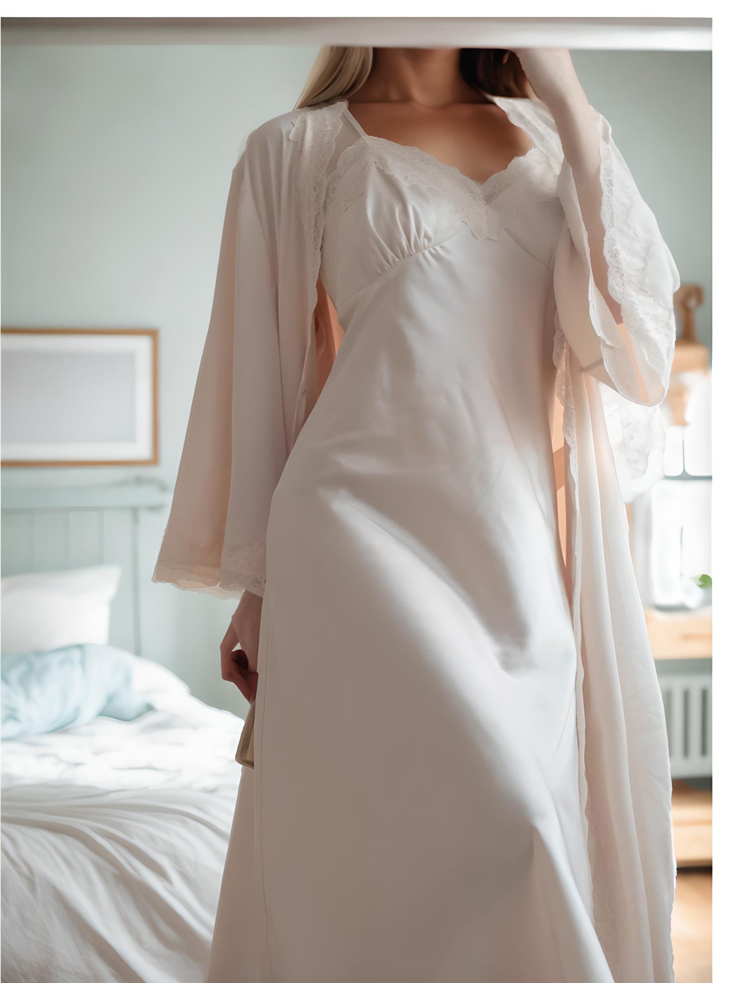 Floral Embroidered Nightgown + Robe Set