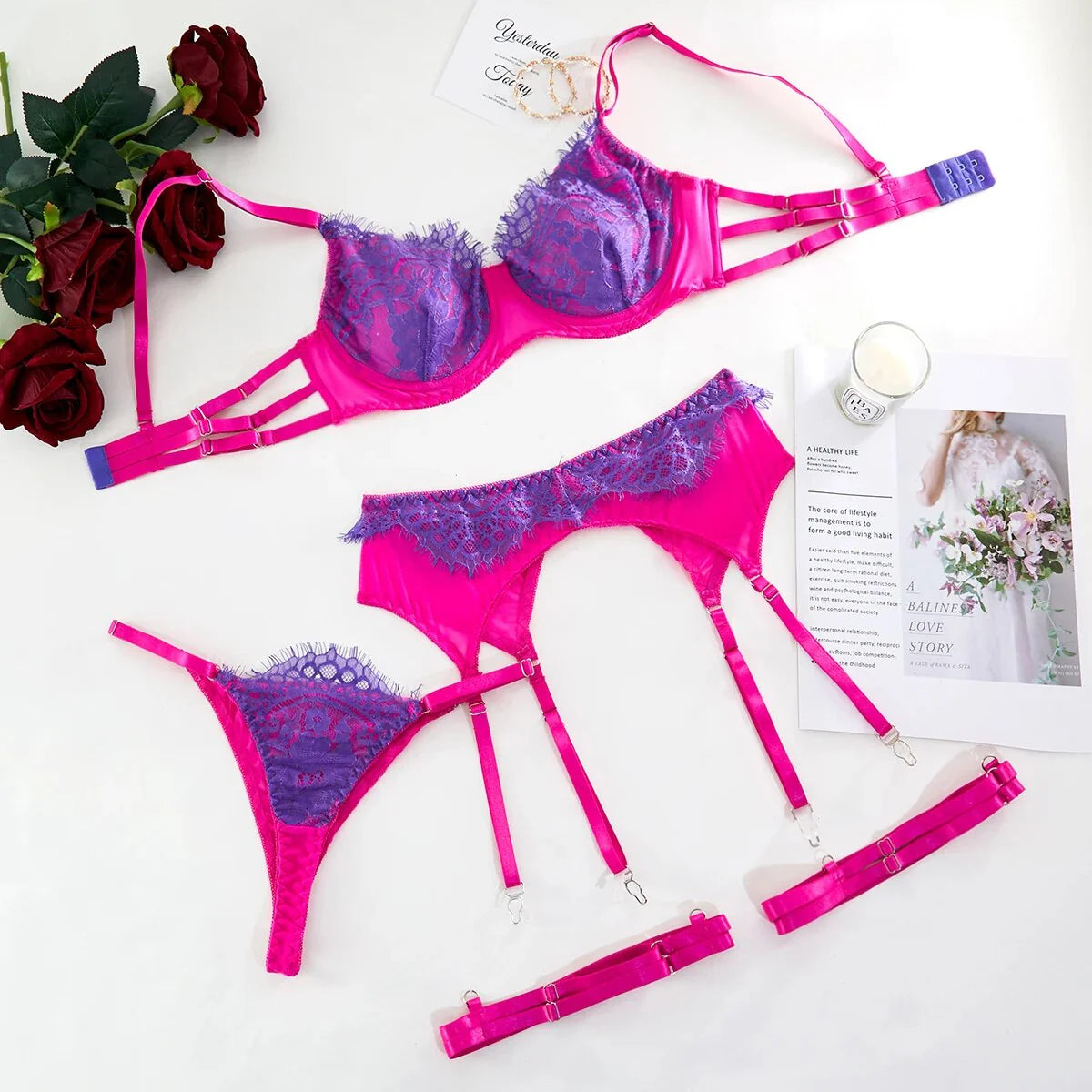 Floral Neon Lingerie Set