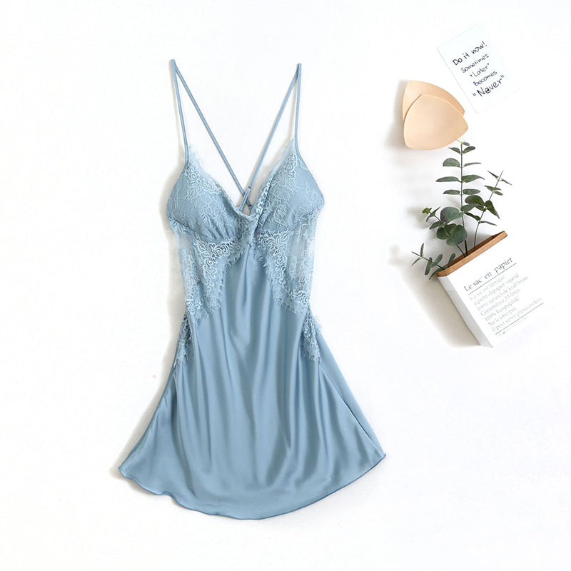 Blue Satin Night Dress Lingerie