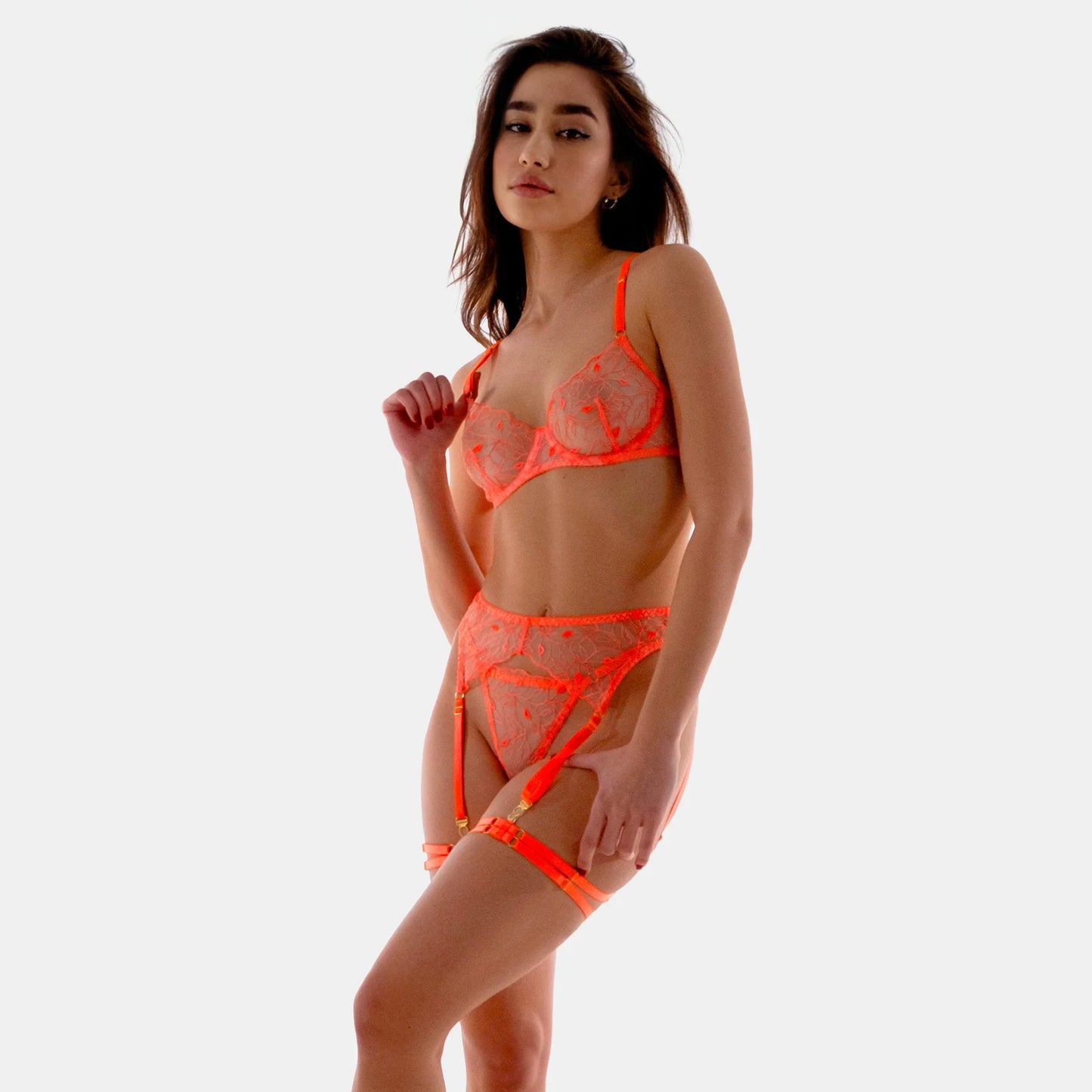 Neon Transparent Orange Lingerie Set