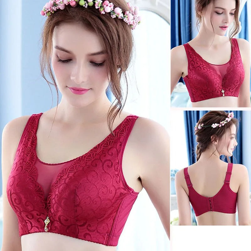 Oversize Anti-glare Mesh Lace Bra with Stone Accessories