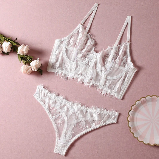 White Bralette Floral Lingerie Set