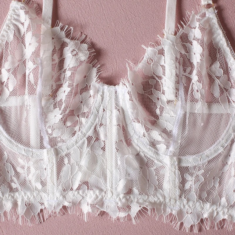 White Bralette Floral Lingerie Set