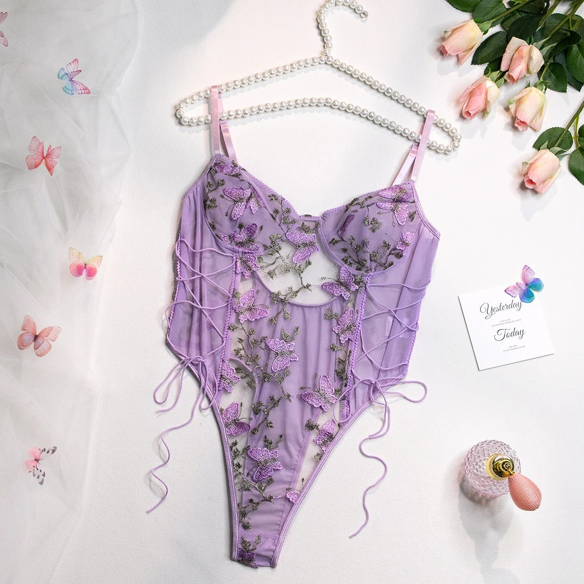 Purple Butterfly Embroidered Bodysuit