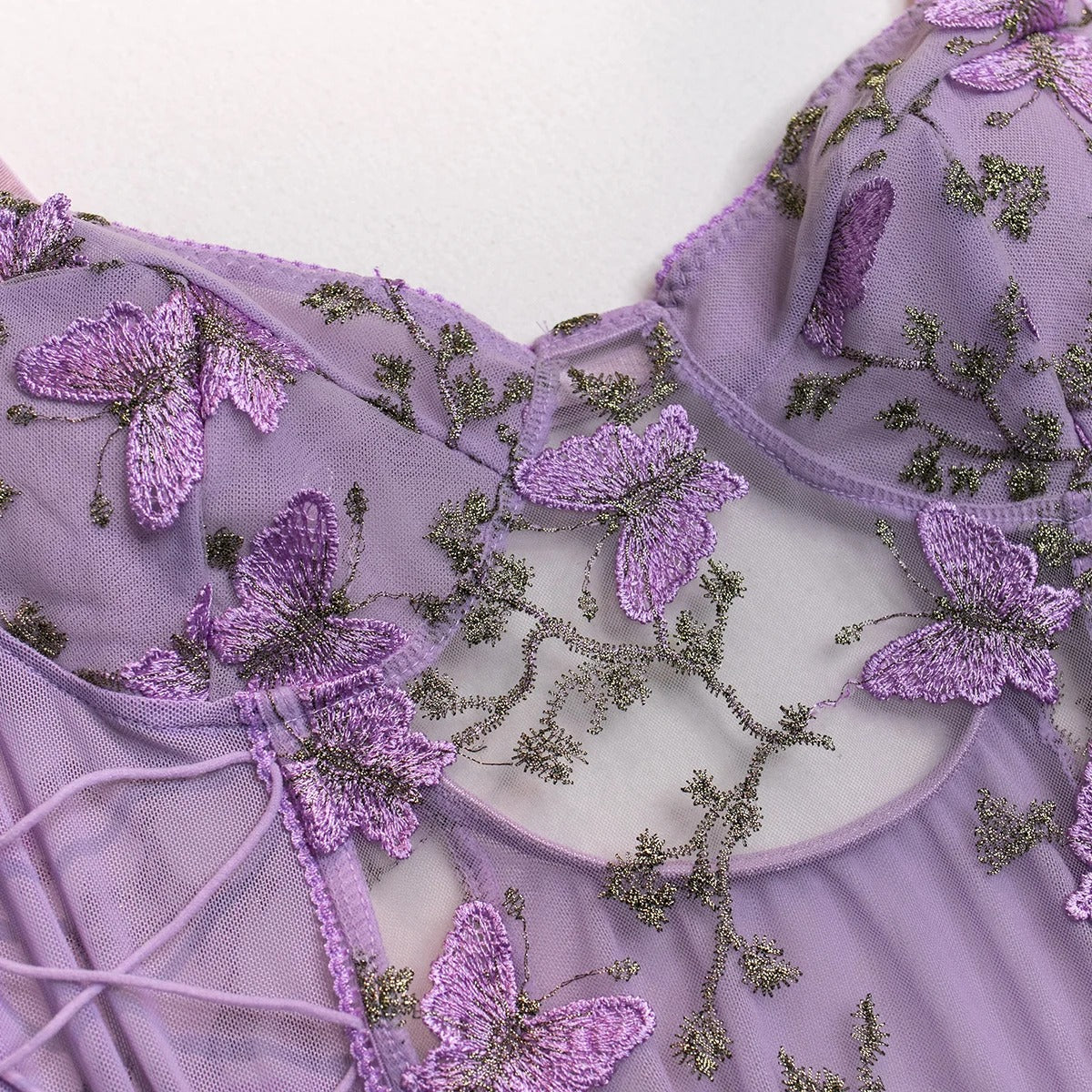 Purple Butterfly Embroidered Bodysuit