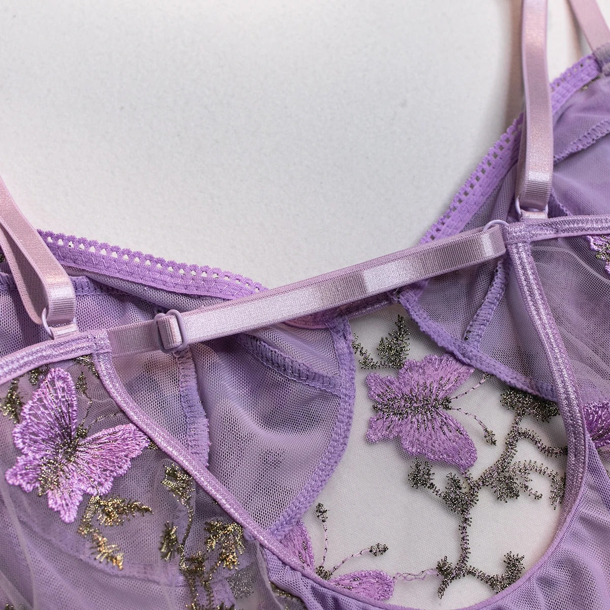 Purple Butterfly Embroidered Bodysuit