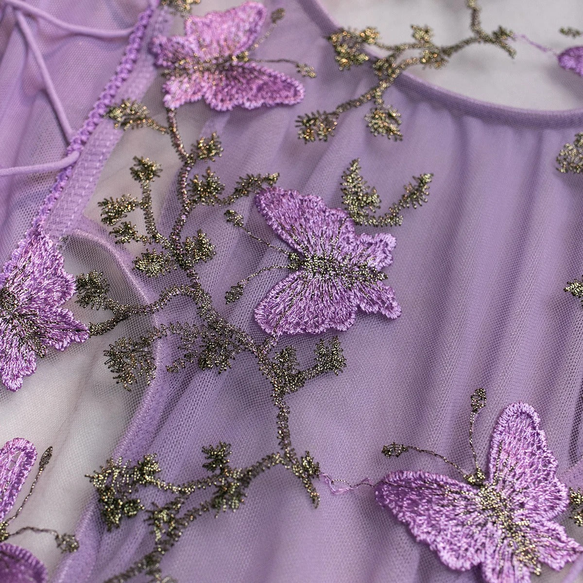 Purple Butterfly Embroidered Bodysuit