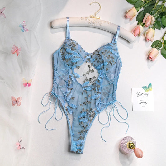 Sky Blue Butterfly Embroidered Bodysuit