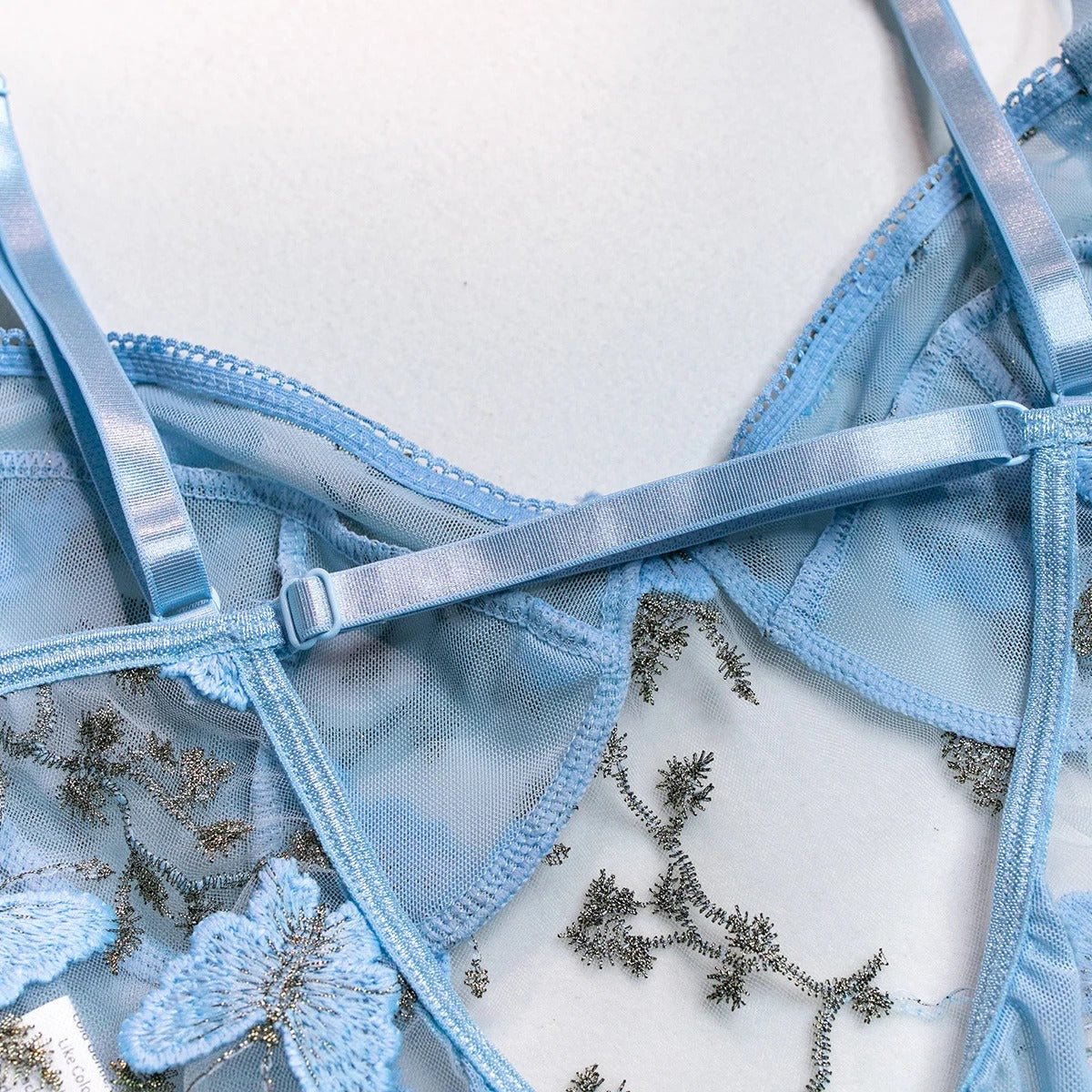 Sky Blue Butterfly Embroidered Bodysuit