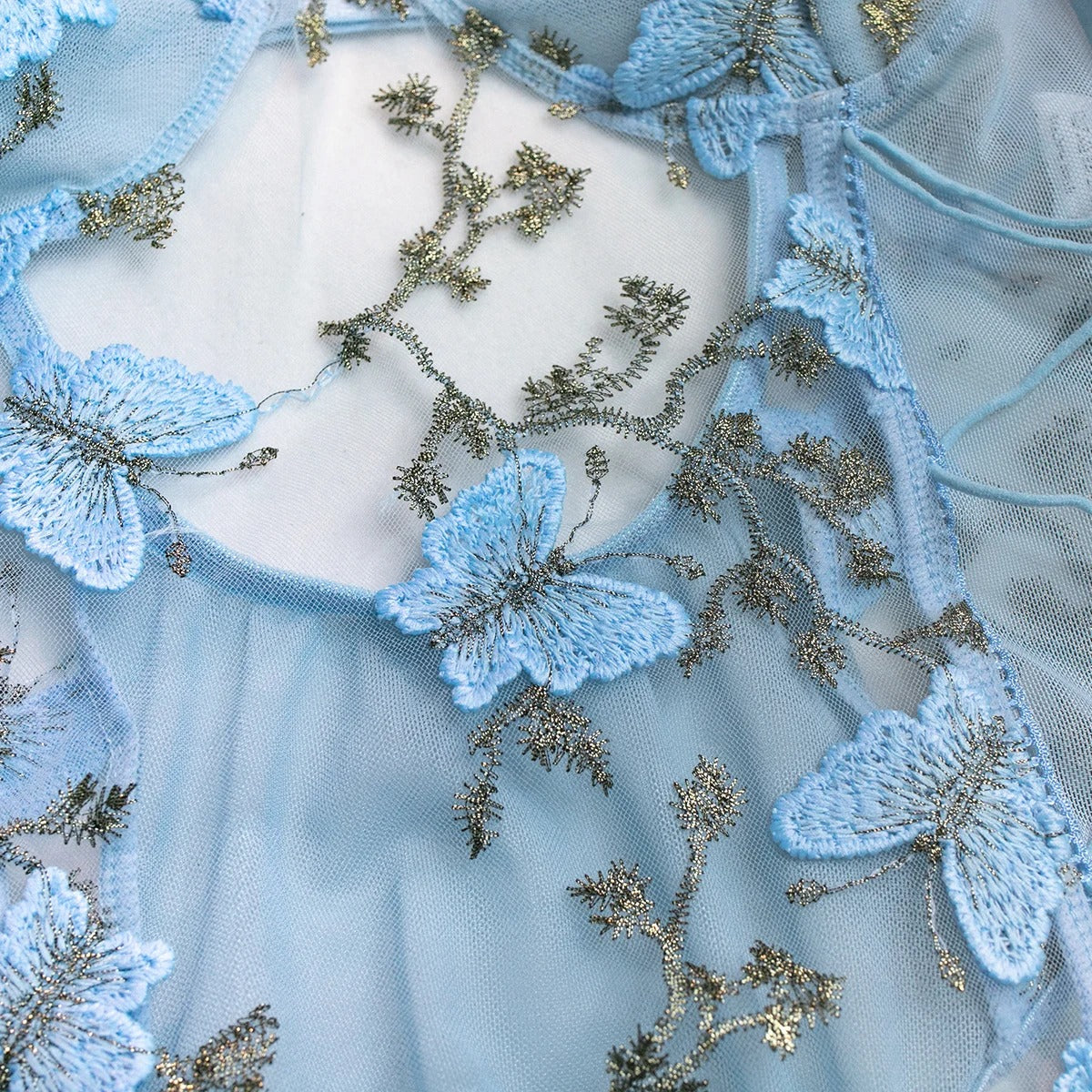 Sky Blue Butterfly Embroidered Bodysuit