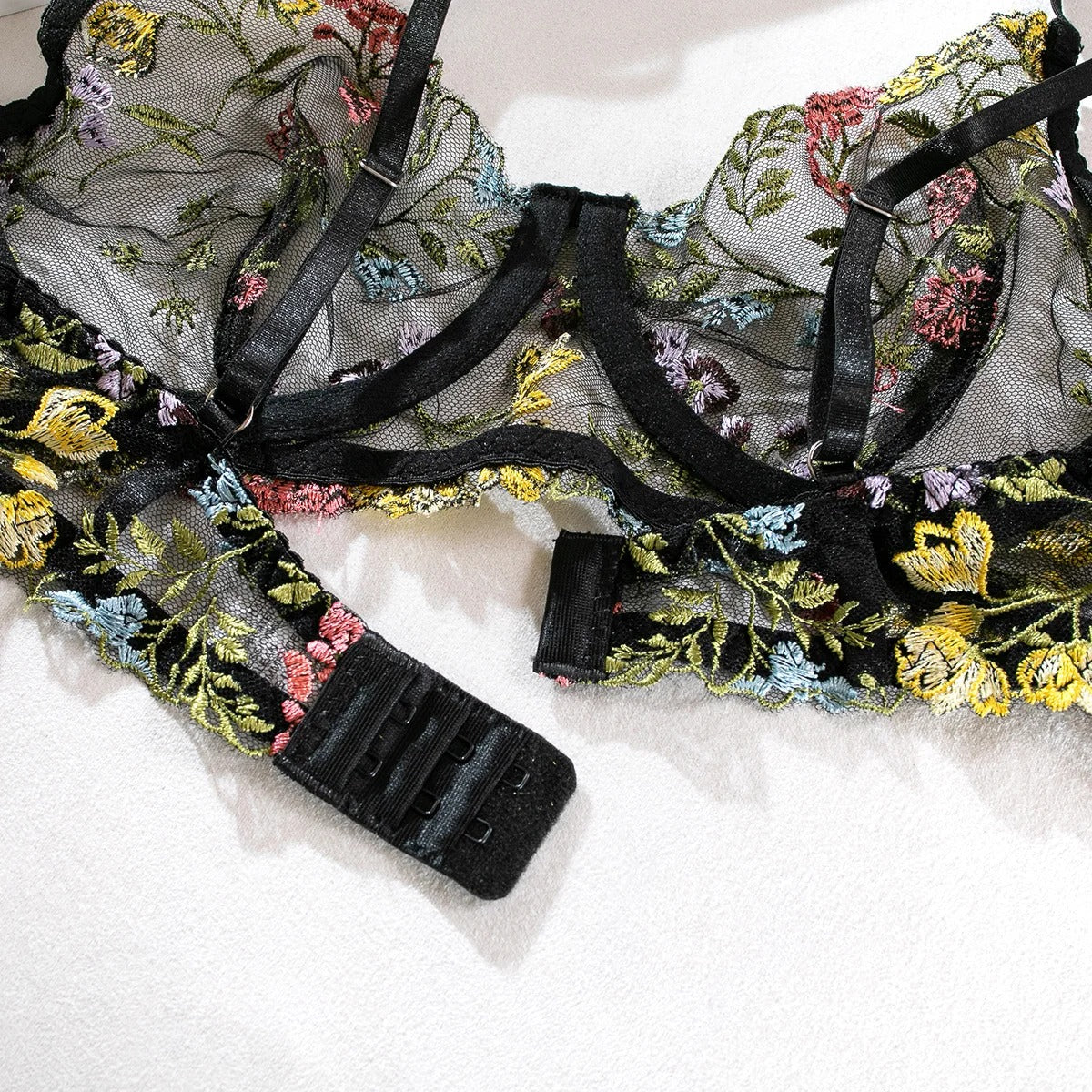 Black Floral Embroidery Lingerie Set