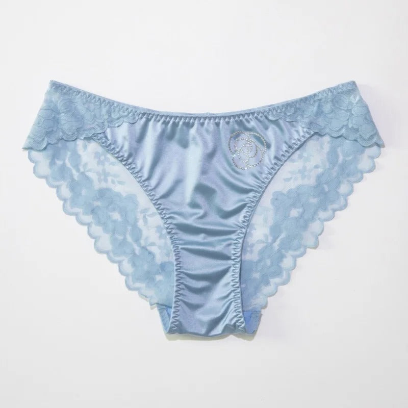 Flower-Shaped Shining Stone Embroidery Satin Panties