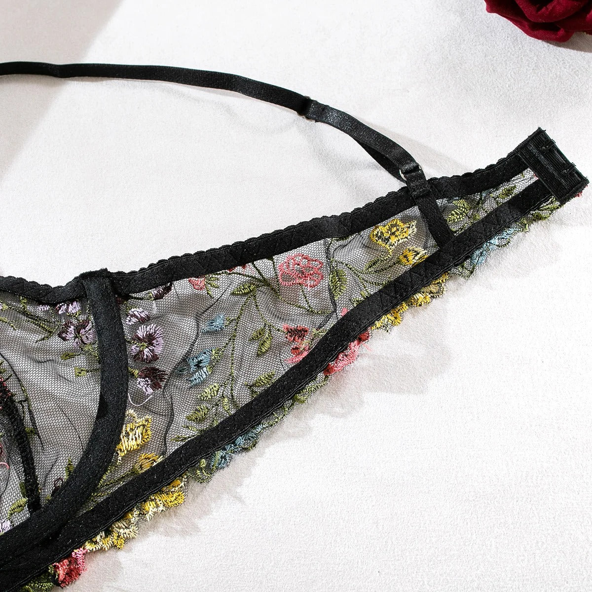 Black Floral Embroidery Lingerie Set