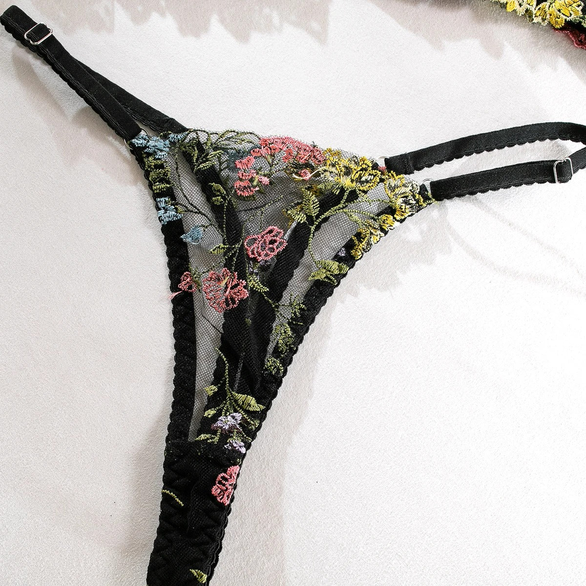 Black Floral Embroidery Lingerie Set