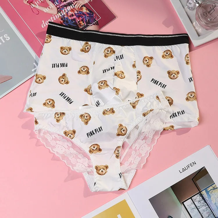 Tedy Bear Printed Cute Couple Underwear Set