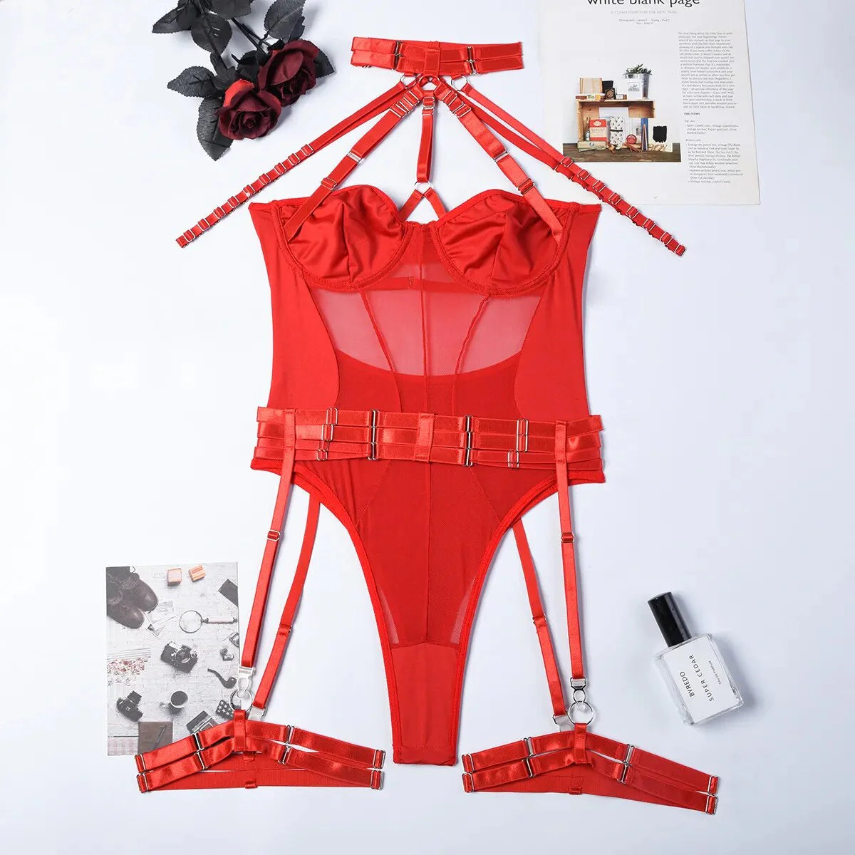 Transparent Bodysuit with String Chocker