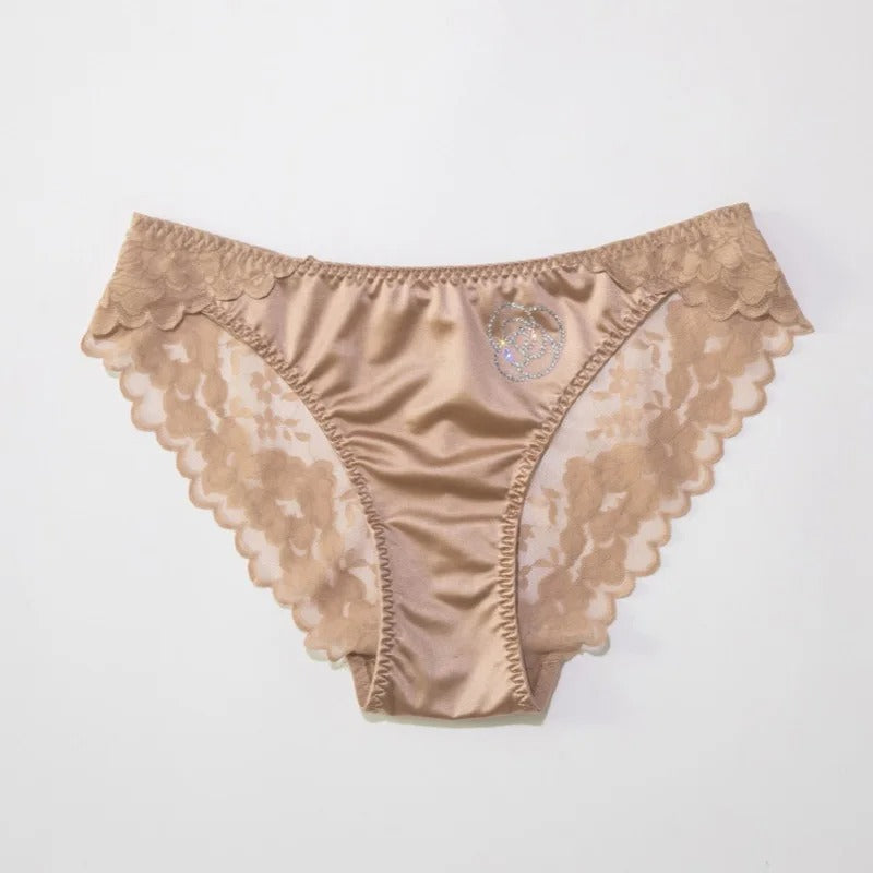 Flower-Shaped Shining Stone Embroidery Satin Panties